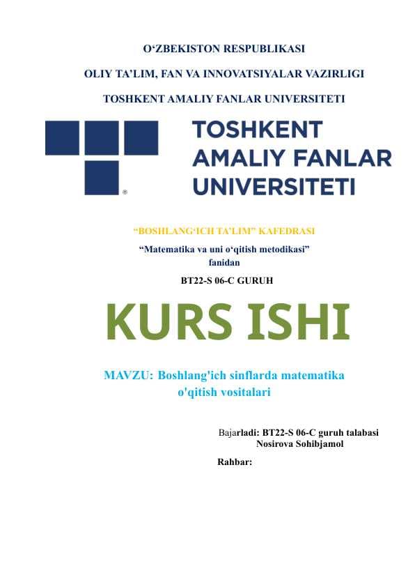 Boshlang'ich sinflarda matematika o'qitish vositalari