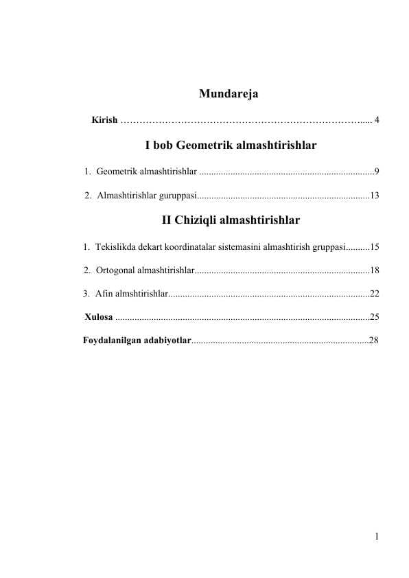 Almashtirishlar guruppasi kurs ishi