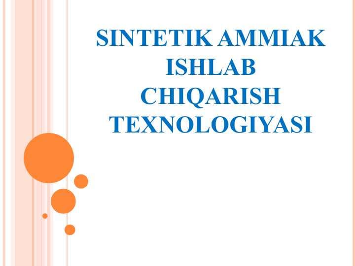Sintetik ammiak ishlab chiqarish texnologiyasi