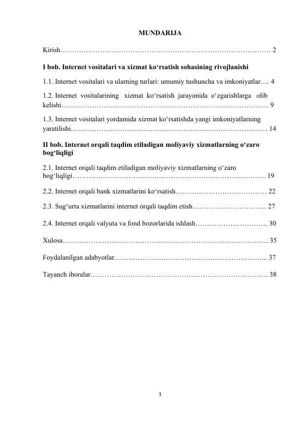 Internet vositalari va xizmat ko‘rsatish sohasining rivojlanishi