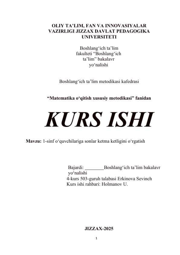 1-sinf o‘quvchilariga sonlar ketma ketligini o‘rgatish