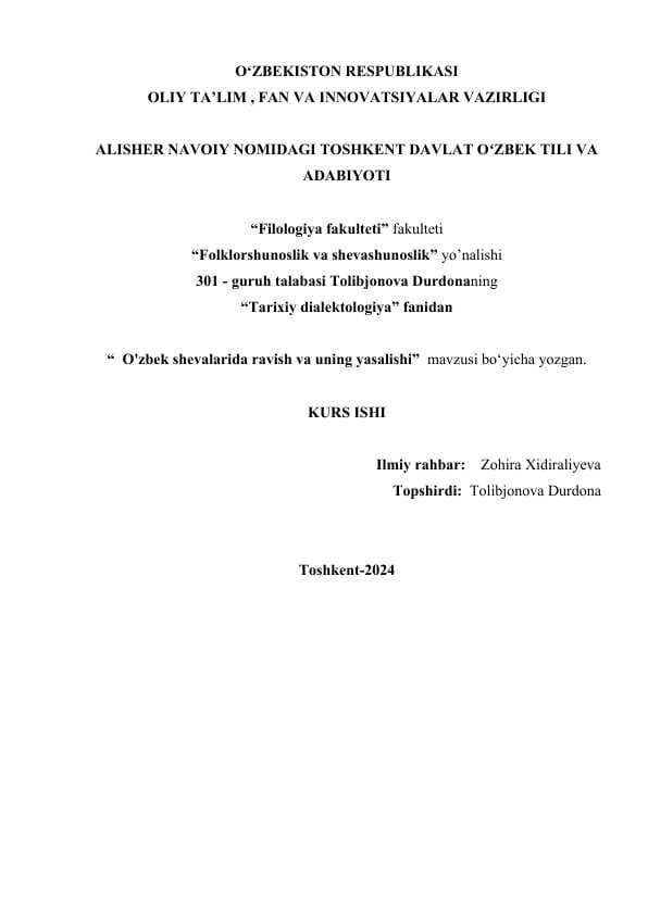 O'zbek shevalarida ravish va uning yasalishi