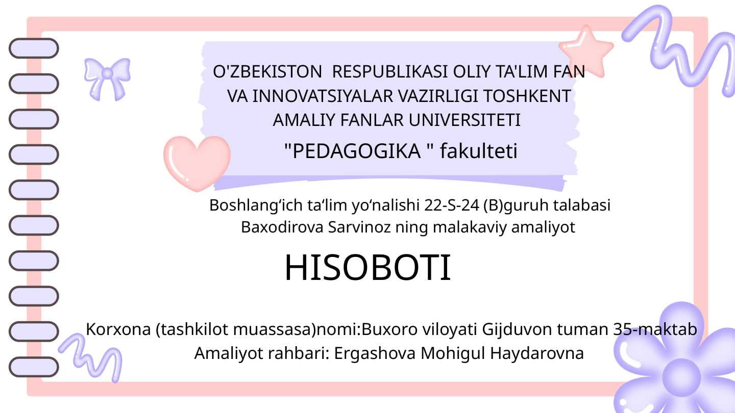 Boshlang'ich sinflarda pedagogik malakaviy amaliyot taqdimoti