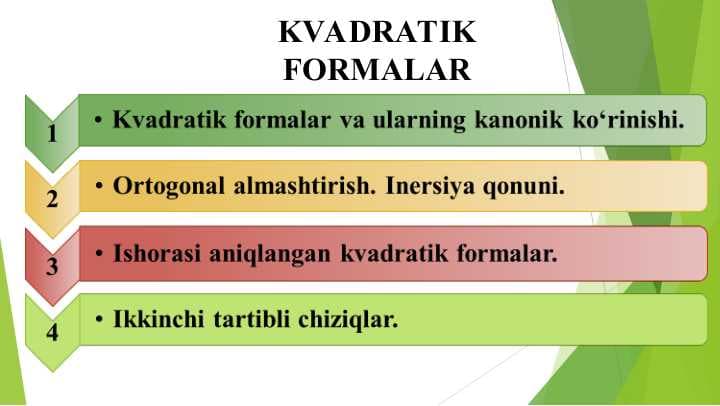KVADRATIK FORMALAR