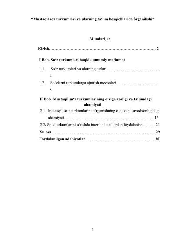 Mustaqil soz turkumlari va ularning taʻlim bosqichlarida òrganilishi