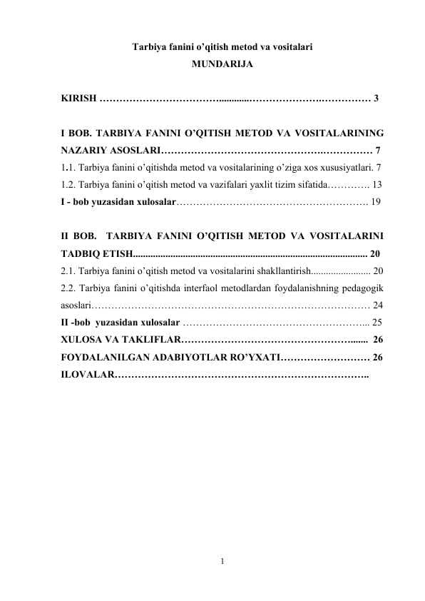 Tarbiya fanini o’qitish metod va vositalari
