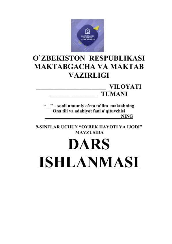 9-sinf OYBEK HAYOTI VA IJODI