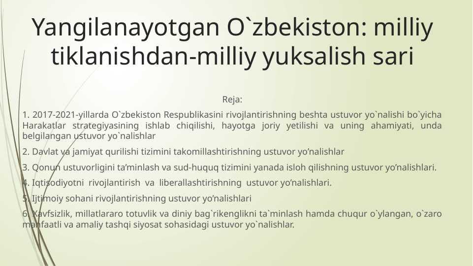 Milliy tiklanishdan milliy yuksalish sari