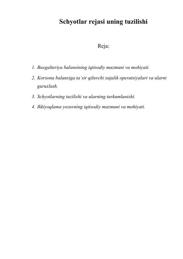 Schyotlar rejasi uning tuzilishi