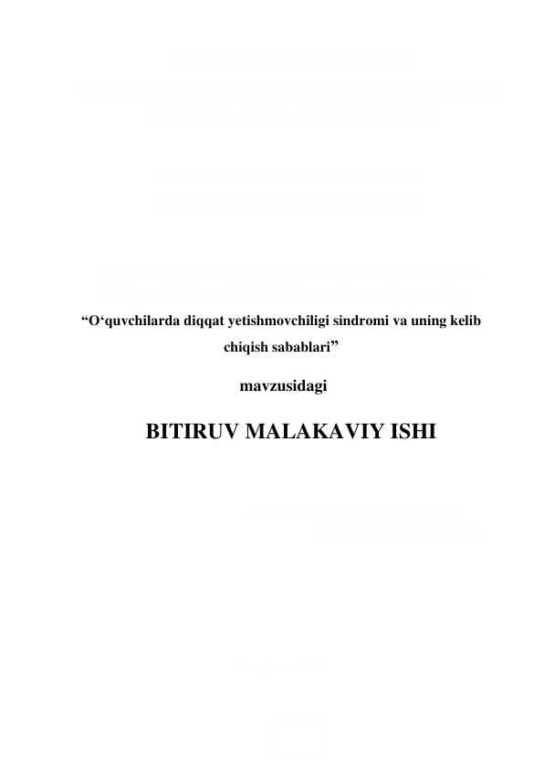 O‘quvchilarda diqqat yetishmovchiligi sindromi va uning kelib chiqish sabablari