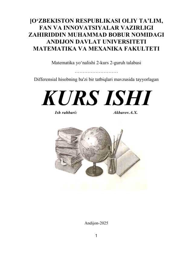 Differensial hisobning ba'zi bir tatbiqlari