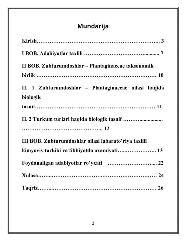 Katta zubturum (Plantomajor L) o’simligi urug’larini labaratoriya taxlili