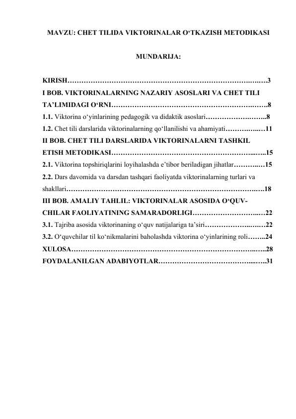 CHET TILIDA VIKTORINALAR O‘TKAZISH METODIKASI.docx
