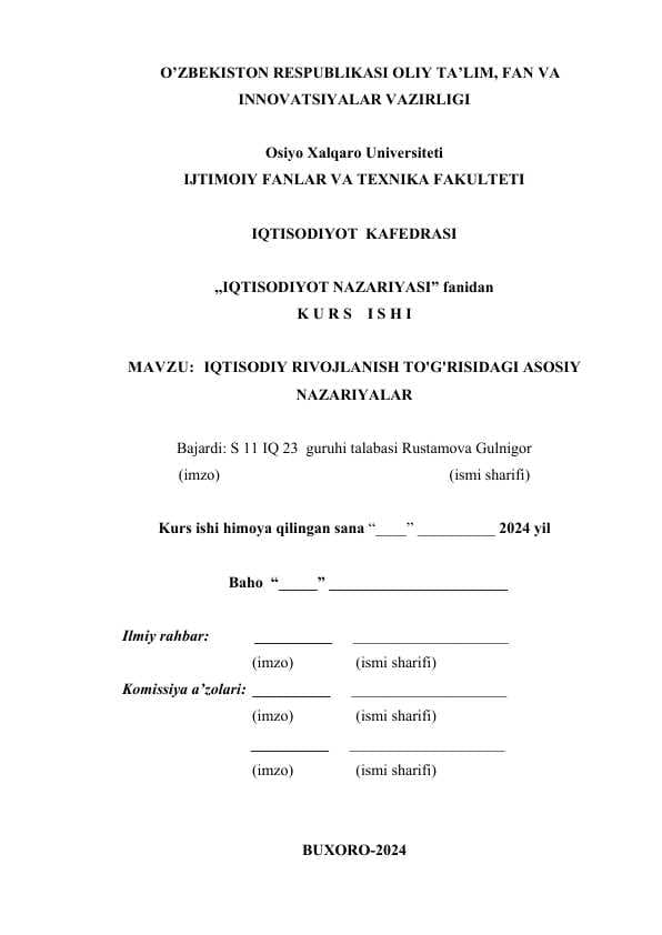 IQTISODIY RIVOJLANISH TO'G'RISIDAGI ASOSIY NAZARIYALAR