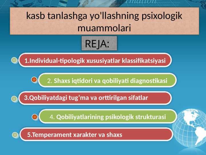 kasb tanlashga yo'llashning psixologik muammolari