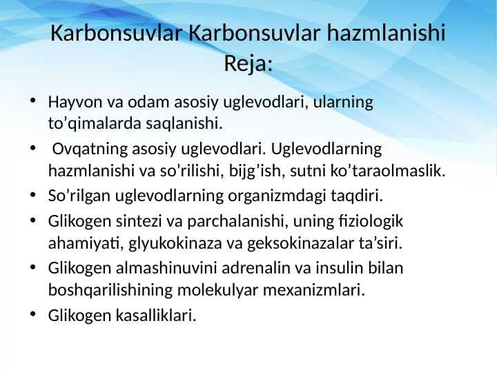 Karbonsuvlar Karbonsuvlar hazmlanishi