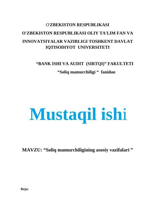 Soliq mamurchiligining asosiy vazifalari