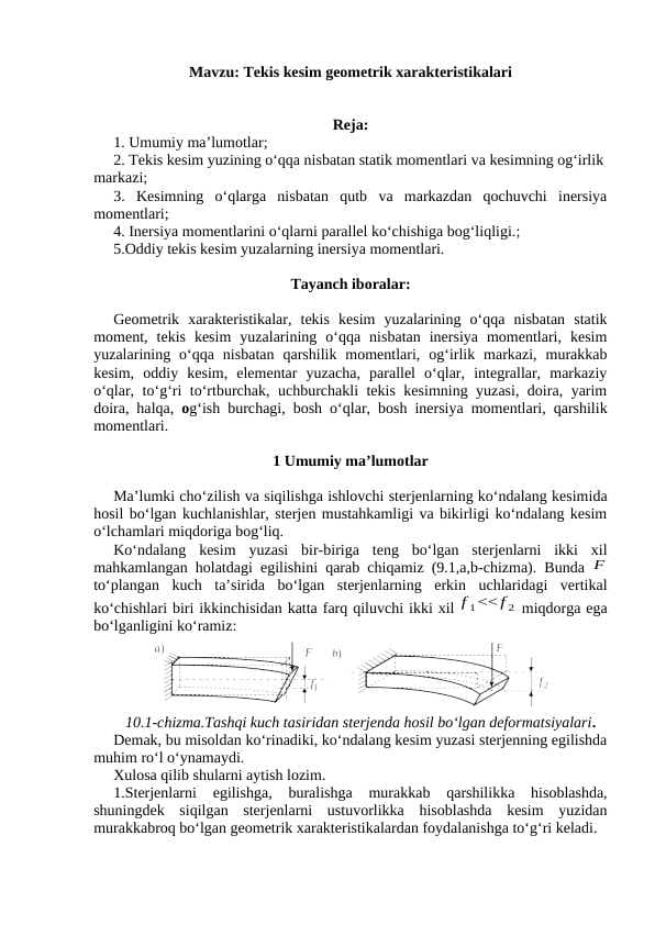Tekis kesim geometrik xarakteristikalari