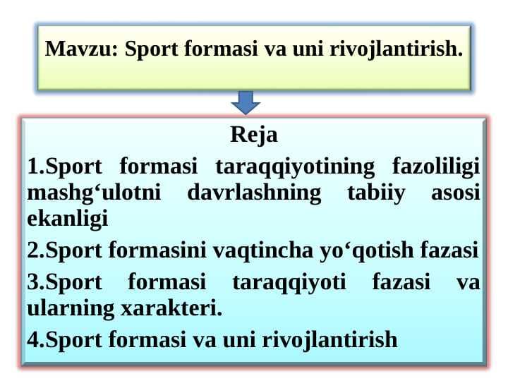 Spоrt fоrmasi va uni rivojlantirish