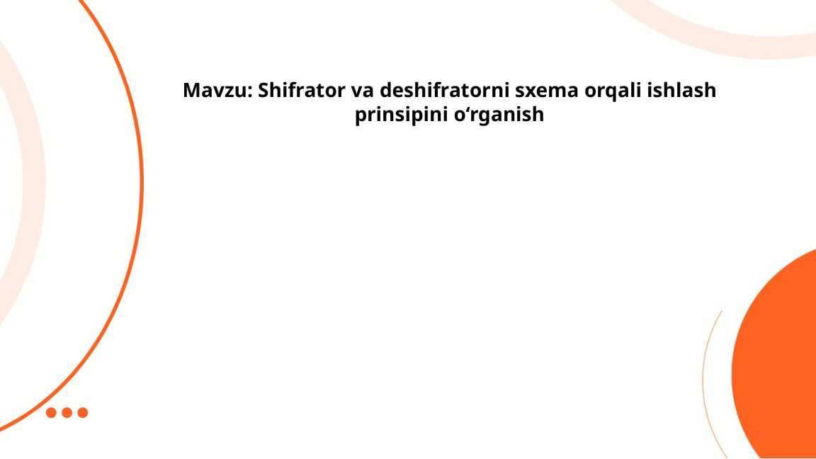Shifrator va deshifratorni sxema orqali ishlash prinsipini o‘rganish
