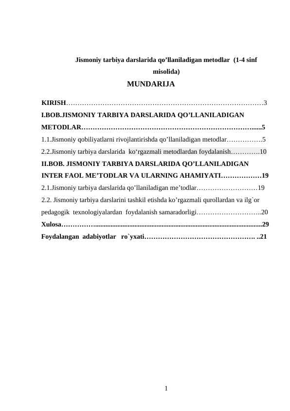 Jismoniy tarbiya darslarida qo’llaniladigan metodlar  (1-4 sinf misolida)