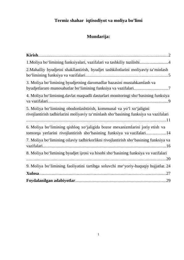Termiz shahar  iqtisodiyot va moliya bo’limi
