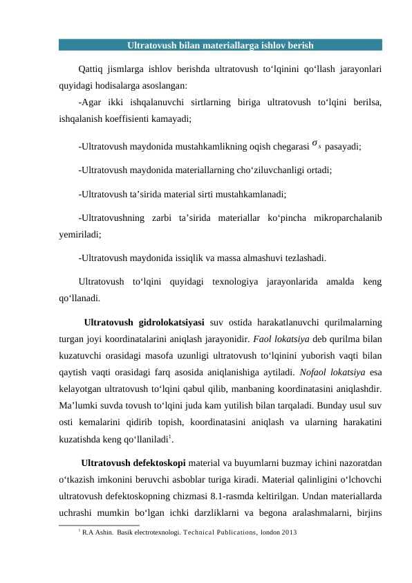 Ultratovush bilan materiallarga ishlov berish