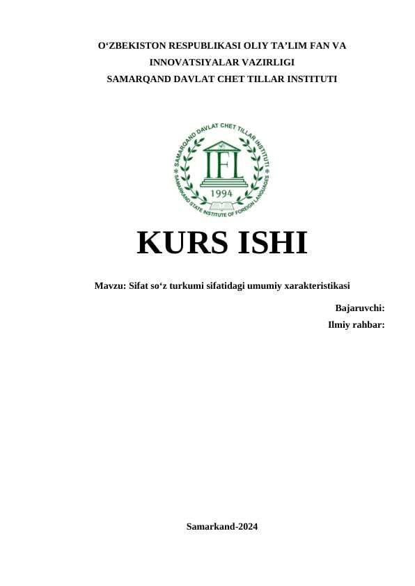 Sifat soʻz turkumi sifatidagi umumiy xarakteristikasi