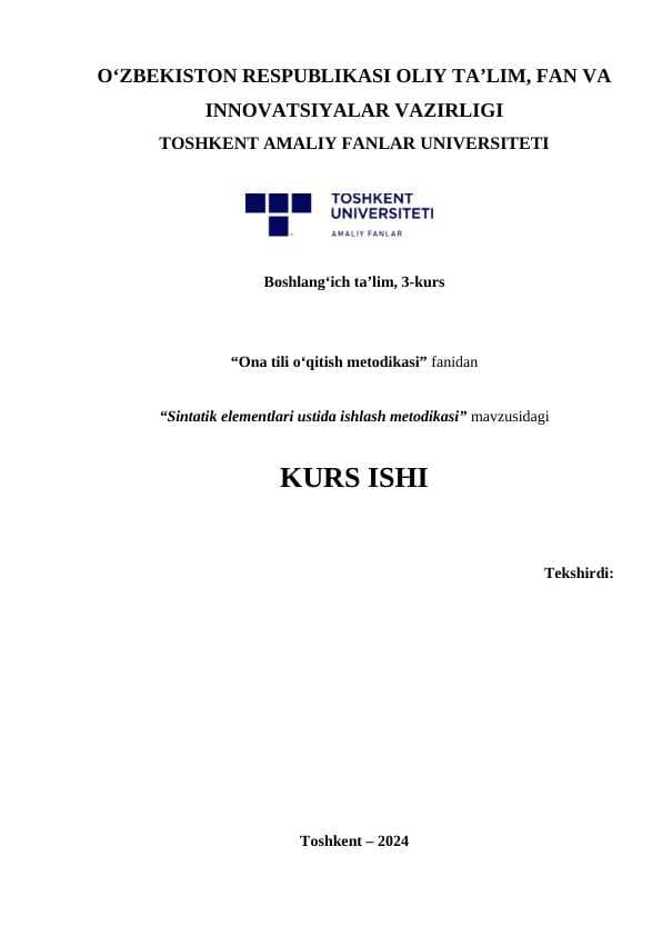 Sintatik elementlari ustida ishlash metodikasi
