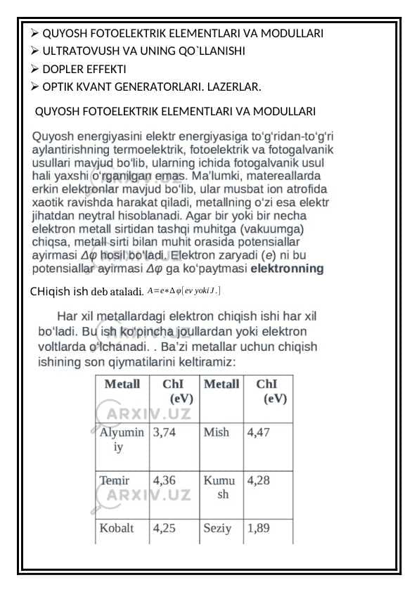 Quyosh fotoelektrik elementlari va modullari