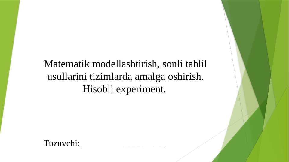 Matematik modellashtirish, sonli tahlil usullarini tizimlarda amalga oshirish. Hisobli experiment.