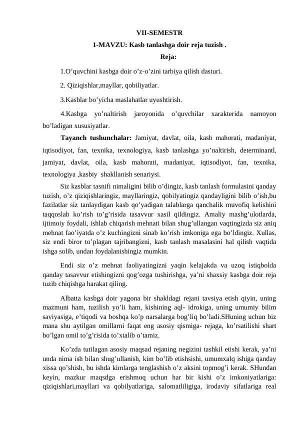 Kasbga yo'naltirish kasb tanlash.