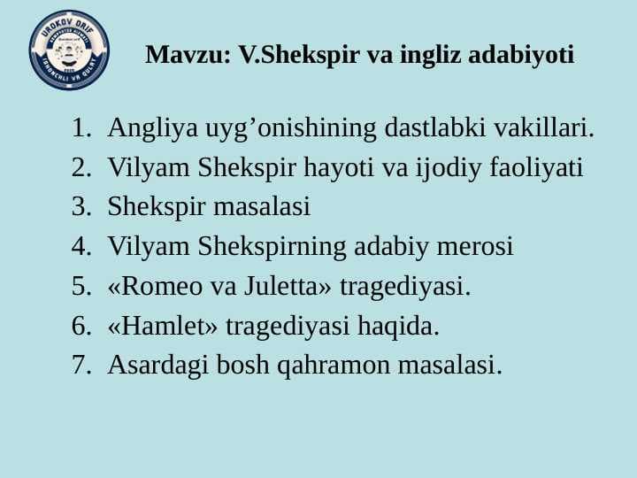 Shekspir hayoti va ijodi
