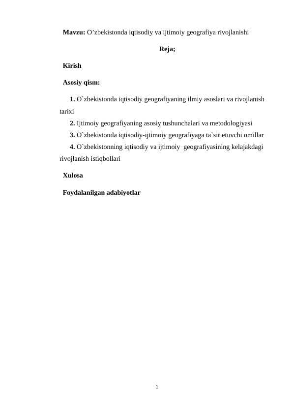 O’zbekistonda iqtisodiy va ijtimoiy geografiya rivojlanishi
