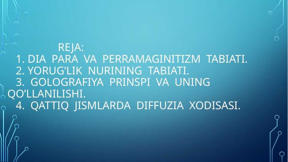 Dia  para  va  perramaginitizm  tabiati.Yorug’lik  nurining  tabiati.
