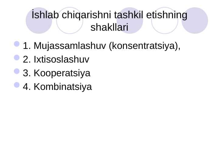 Ishlab chiqarishni tashkil etishning shakllari