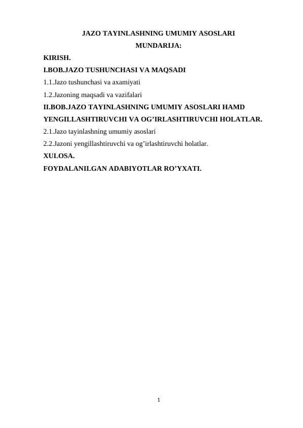Jazo tayinlashning umumiy asoslari
