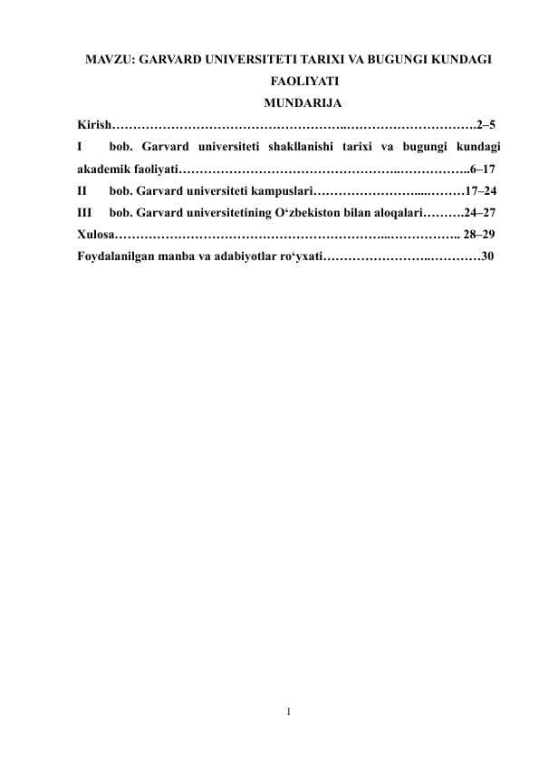Garvard Universiteti tarixi va bugungi kundagi faoliyati