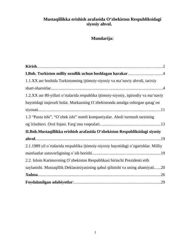 Mustaqillikka erishish arafasida O‘zbekiston Respubliksidagi siyosiy ahvol