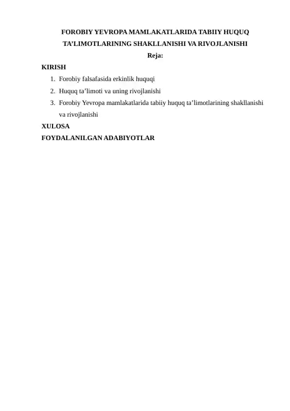 Forobiy Yevropa mamlakatlarida tabiiy huquq ta’limotlarining shakllanishi va rivojlanishi