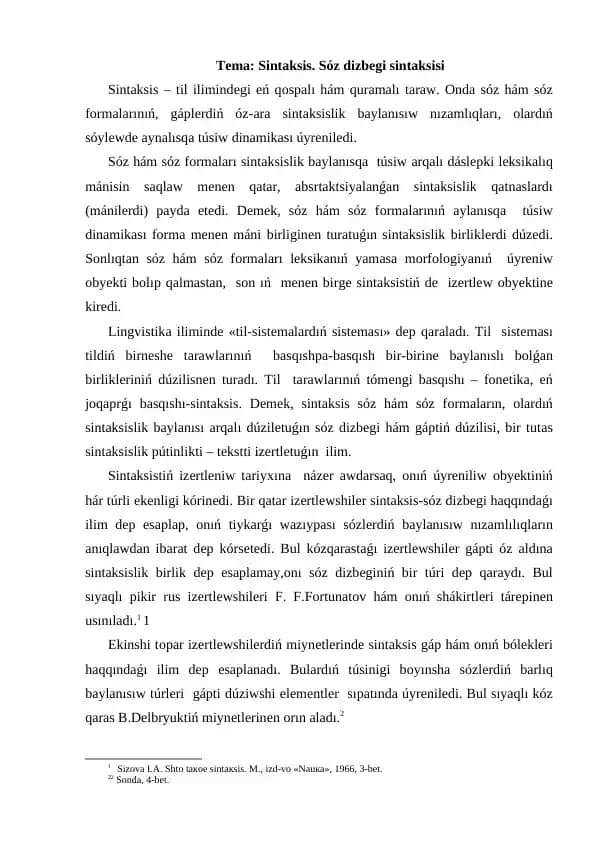 Sintаksis. Sóz dizbegi sintaksisi