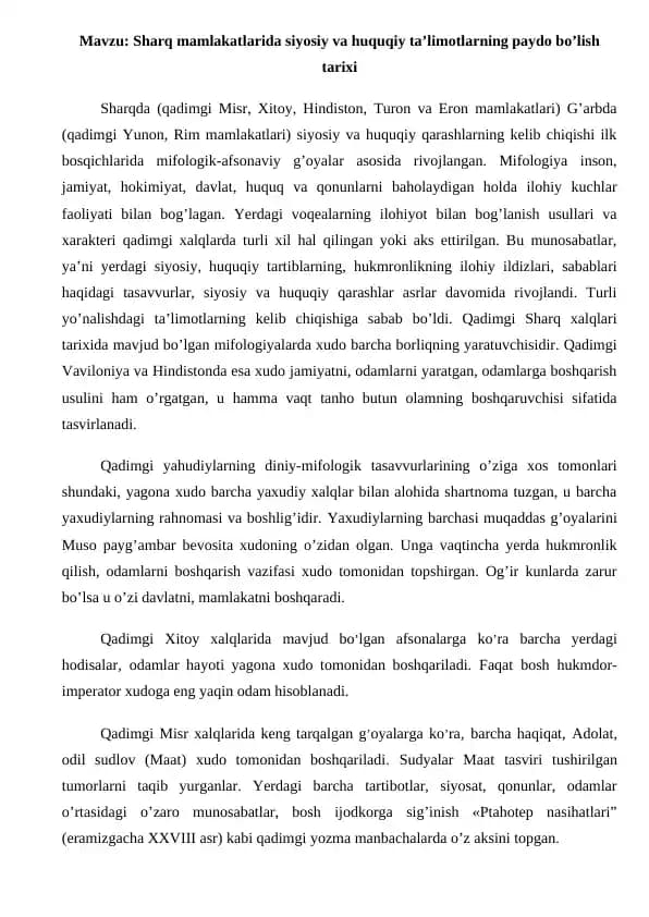 Sharq mamlakatlarida siyosiy va huquqiy ta’limotlari