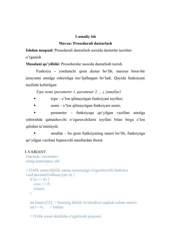 protsedurali dasturlashamaliy ish