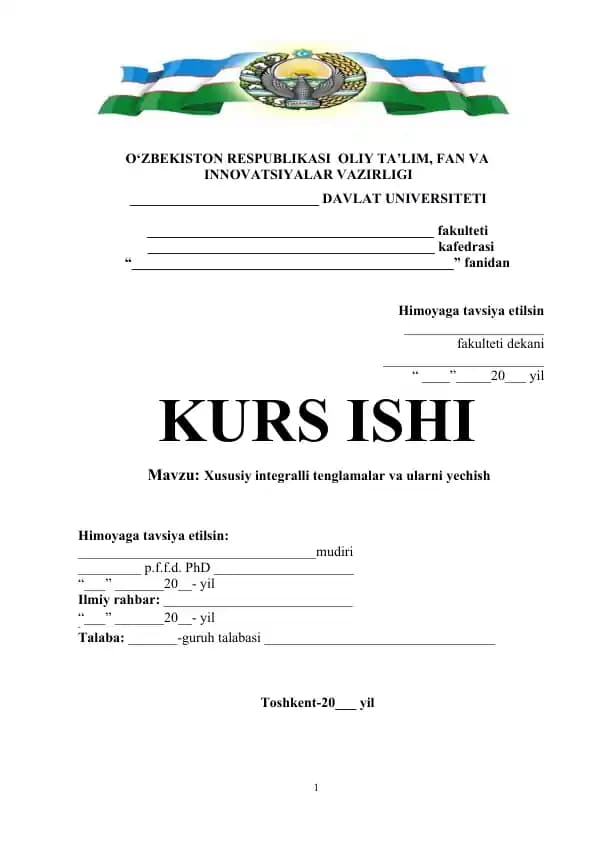 Xususiy integralli tenglamalar va ularni yechish