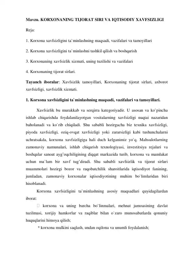 Korxonaning tijorat siri va iqtisodiy xavfsizligi