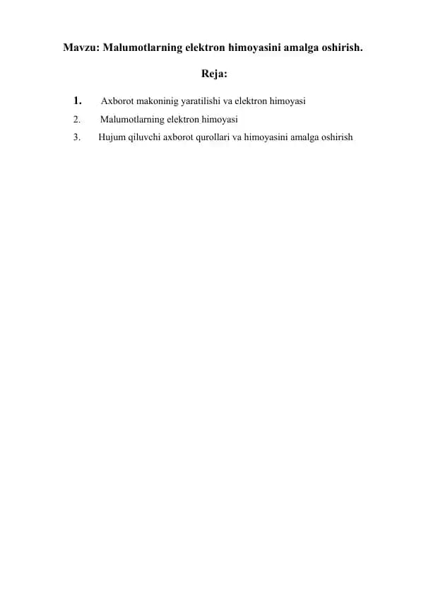 Malumotlarning elektron himoyasini amalga oshirish