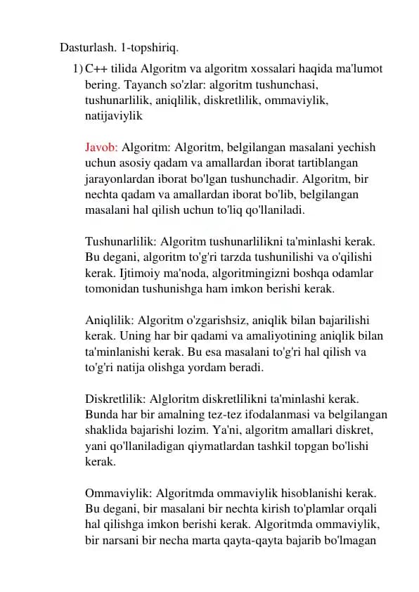 Dasturlash. 1-topshiriq