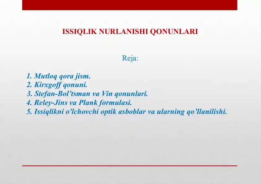 ISSIQLIK NURLANISHI QONUNLARI