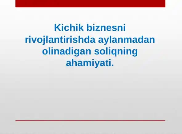 Kichik biznesni rivojlantirishda aylanmadan olinadigan soliqning ahamiyati.