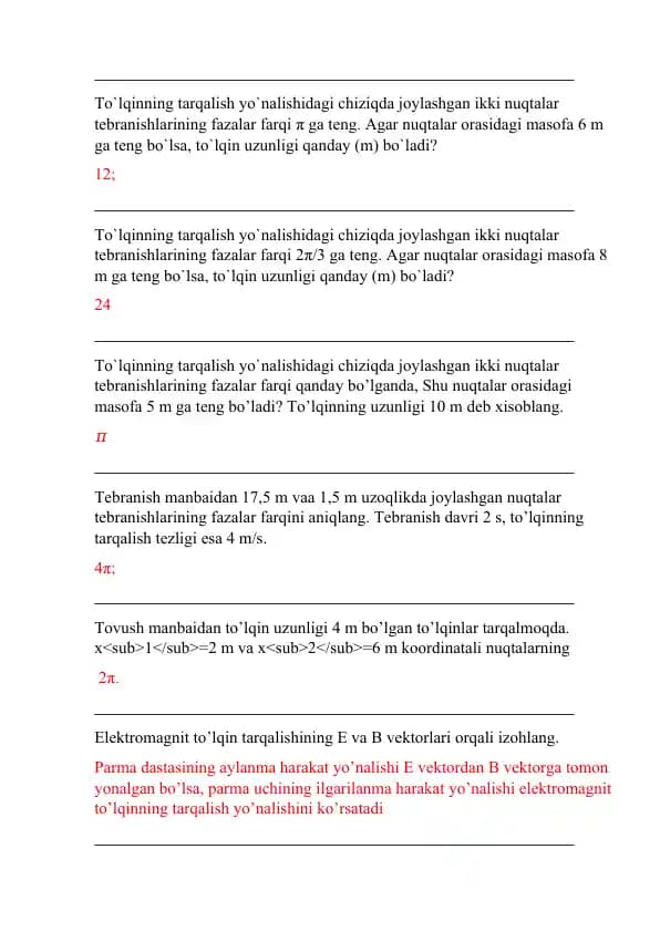 fizika fanidan test va javoblar